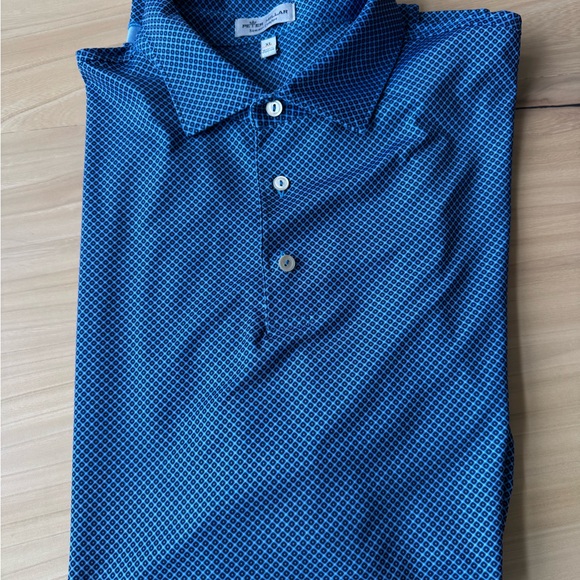 Peter Millar Diamond Pattern Blue Polo - Picture 2 of 3